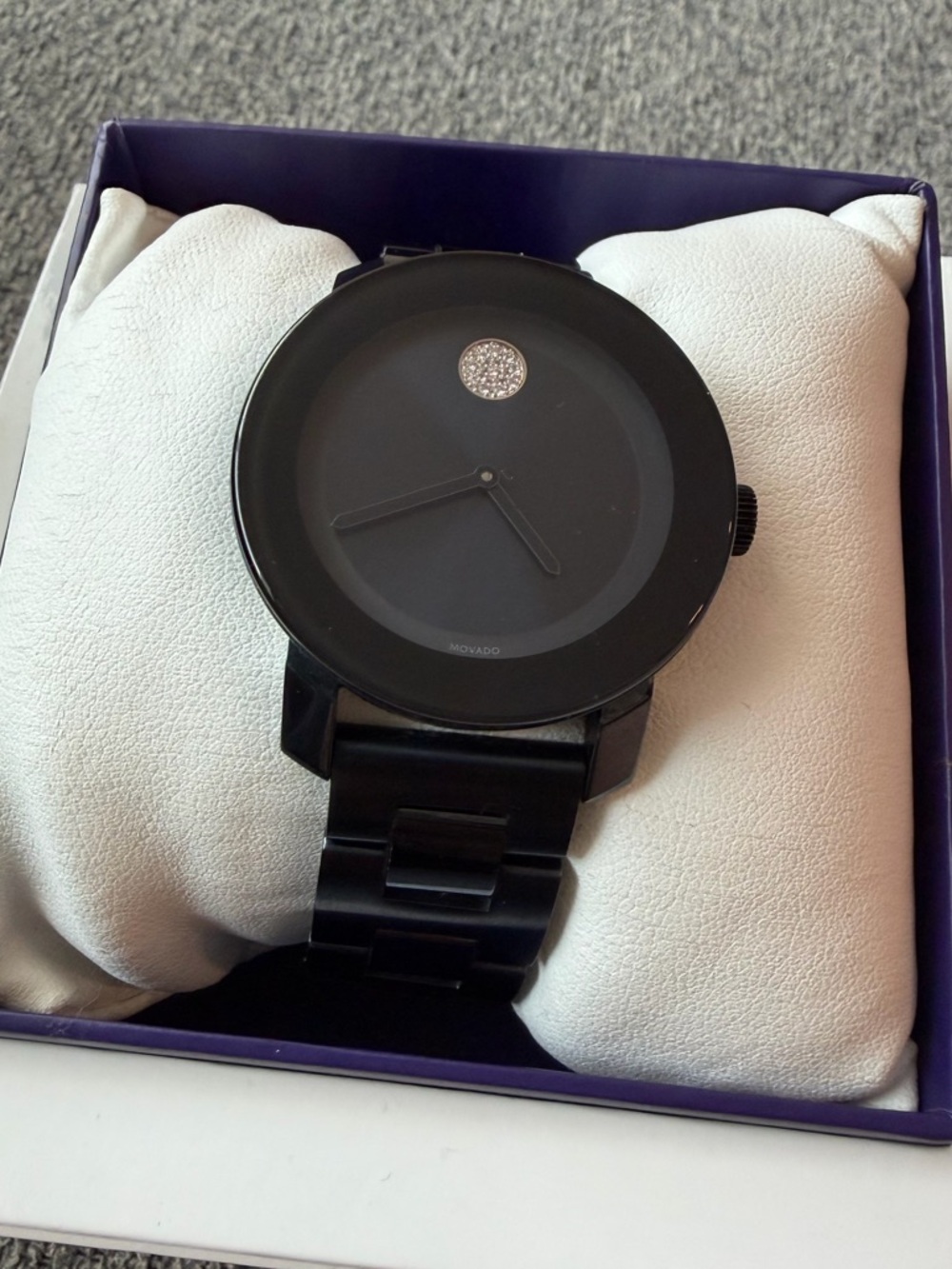 Movado Bold Blue Stainless Steel Women's Minimalist Watch with Crystal Dot